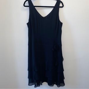 Ann Taylor Loft black 3 layered ruffled hem with rose detail dress